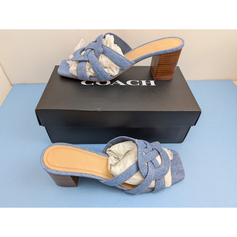 Coach Nikki Denim Blue Slip On Heeled Sandals NWB Size 11